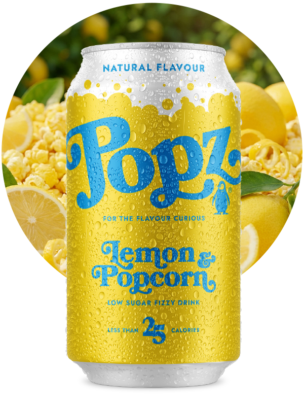 Popz Lemon and Popcorn 330ml fizzy drink can