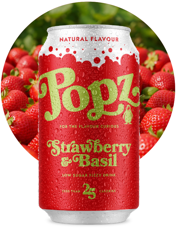Popz Strawberry and Basil 330ml fizzy drink can