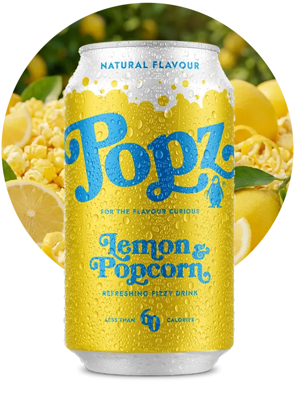 Popz Lemon and Popcorn 330ml fizzy drink can