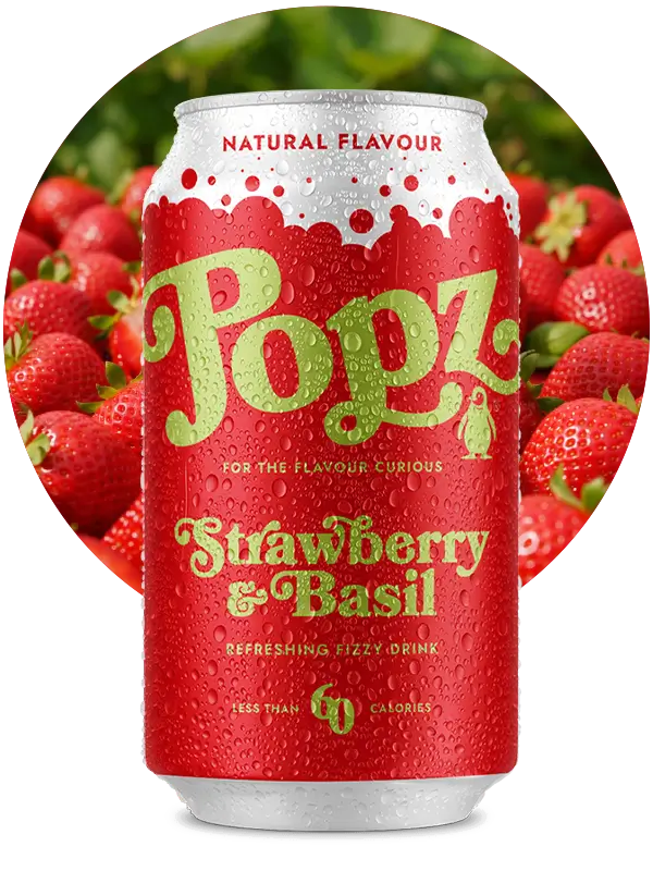 Popz Strawberry and Basil 330ml fizzy drink can