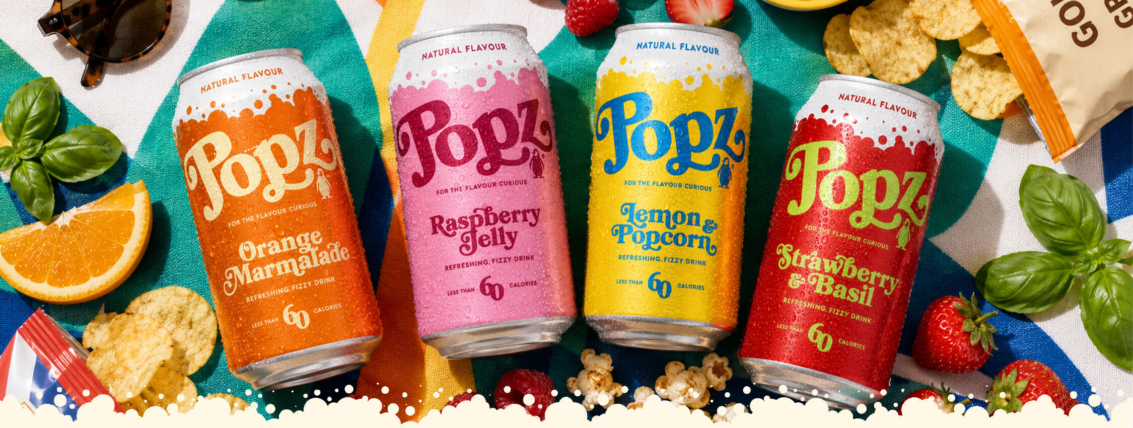 POPZ flavoured soda range with bold and colourful soft drink cans