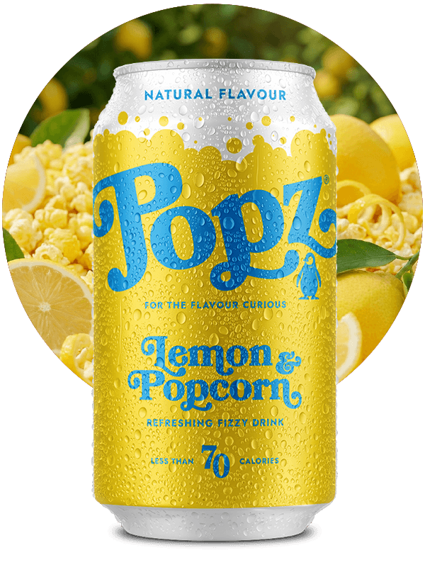Popz Lemon and Popcorn 330ml fizzy drink can