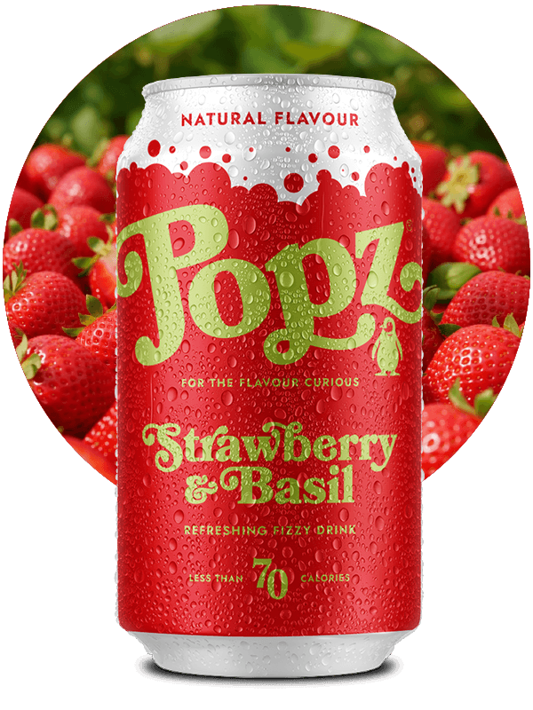 Popz Strawberry and Basil 330ml fizzy drink can